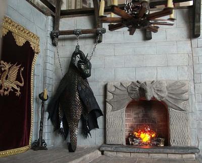Hanging Dragon Skin Trophy and Fireplace