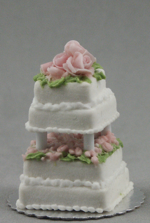 Pink Roses Wedding Cake 